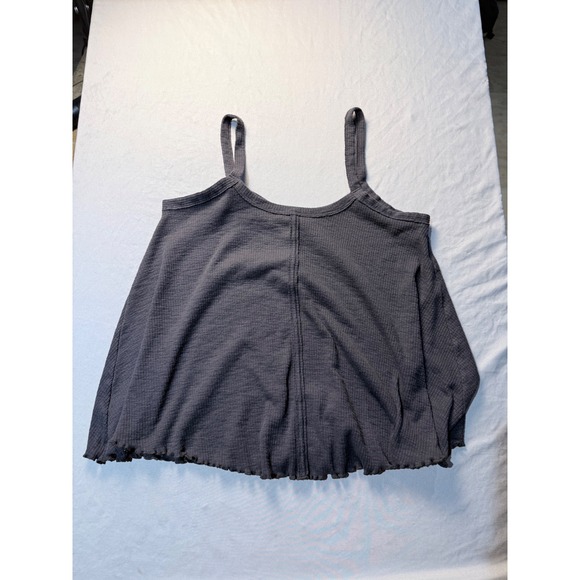 American Eagle Waffle Knit Henley Cami Tank Top Gray Lettuce Hem XS - Picture 4 of 4